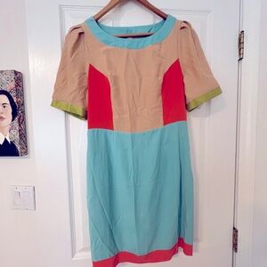 Silk color block mini dress